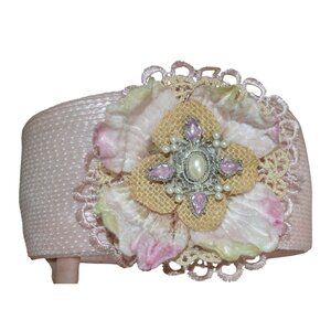 Handmade Boutique Vintage 50s Style Ladies Hat Pink Lace Flower With Hat Pins